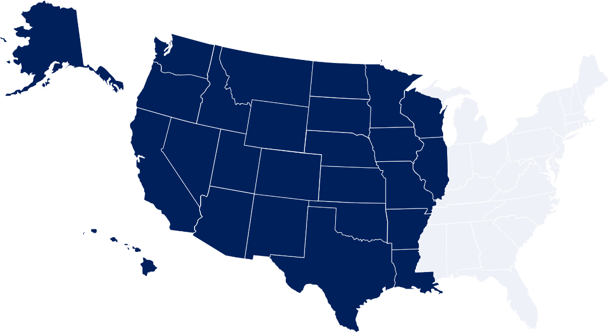 Map showing TRICARE West region comprising all CONUS states west of the Mississippi River plus Alaska and Hawaii